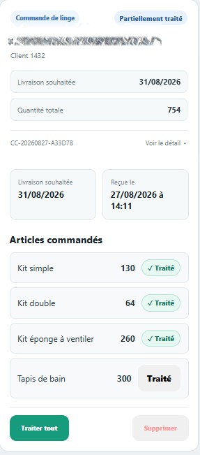 Détail d'une demande client TextilePilote